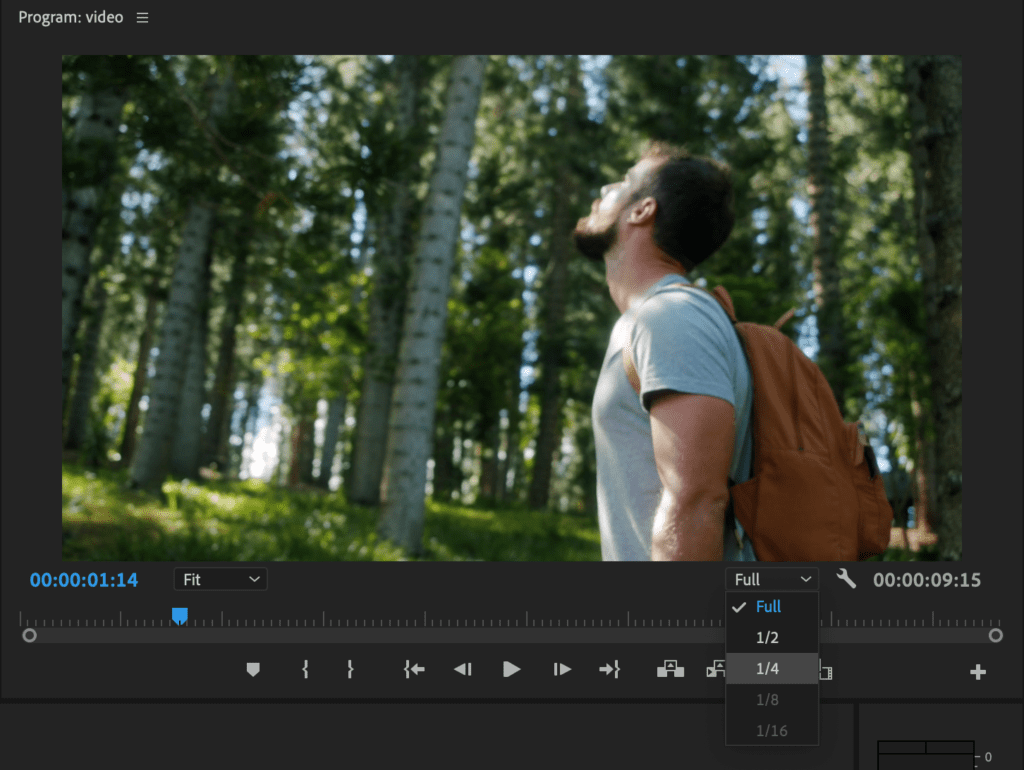 How to Optimize Premiere Pro Performance: Reduce the playback resolution