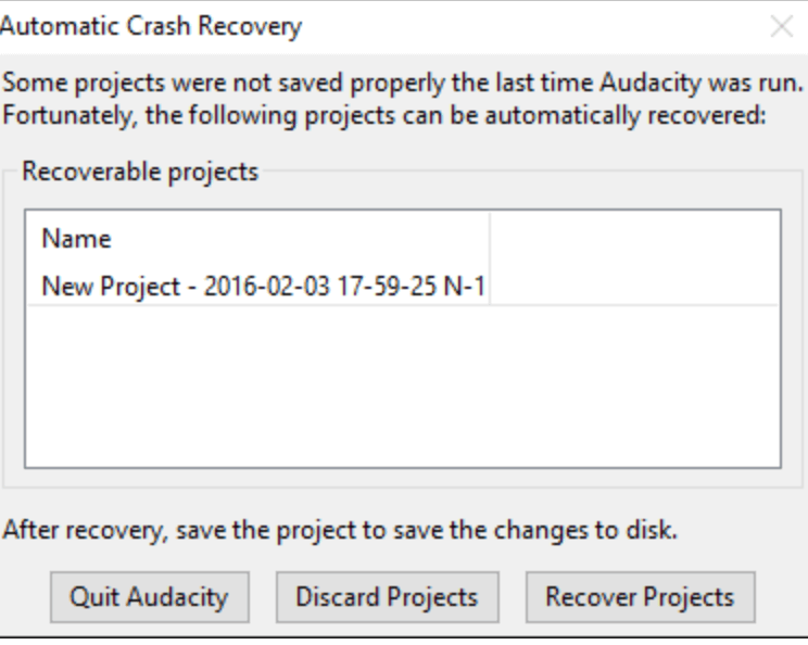 Audacity crash recovery