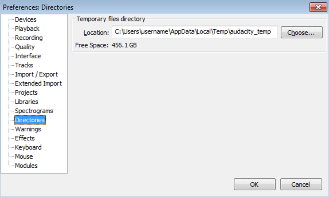 Audacity directories