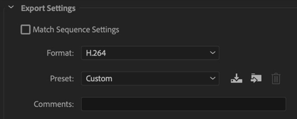 Export settings for Adobe Premiere Pro