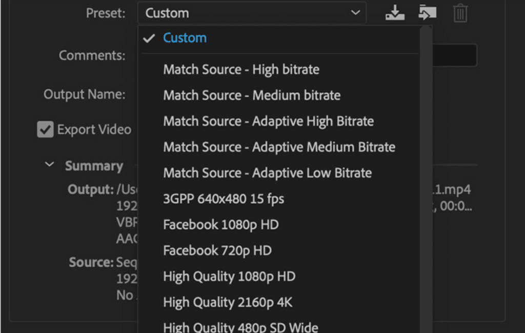 How to Export Video From Premiere Pro: Select the format and the codec