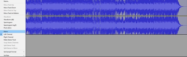 how to remove vocals in Audacity: Set each track to mono