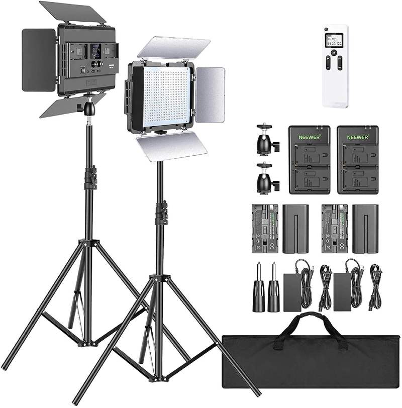 Neewer 2 Pieces Bi-color 660 LED Video Light and Stand Kit 