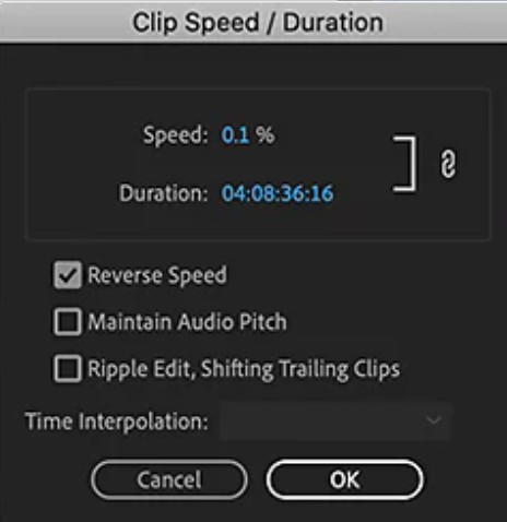 click on Speed > Duration