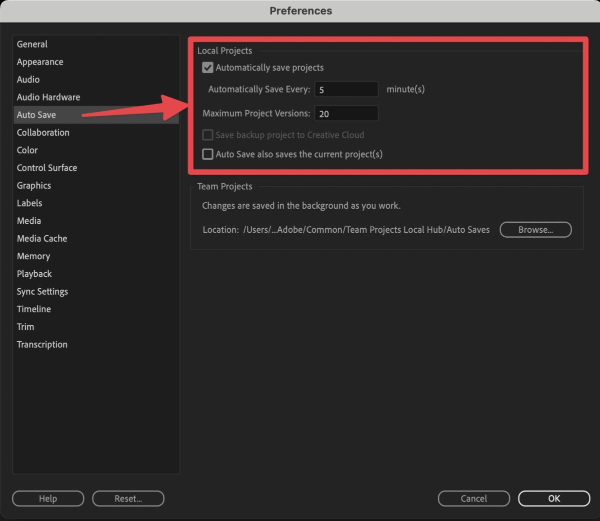 Premiere Pro Autosave Location: Configuring Autosave Options 02