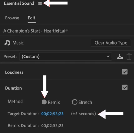Duration in the remix tool