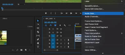 Go to the audio clip you wish to update and right-click on it in the Timeline. Then select Audio Gain. In Premiere Pro, you can also do this by pressing the “G” shortcut. 