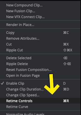 Right-click and select Retime Controls