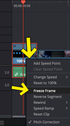 Click the down arrow and select freeze frame